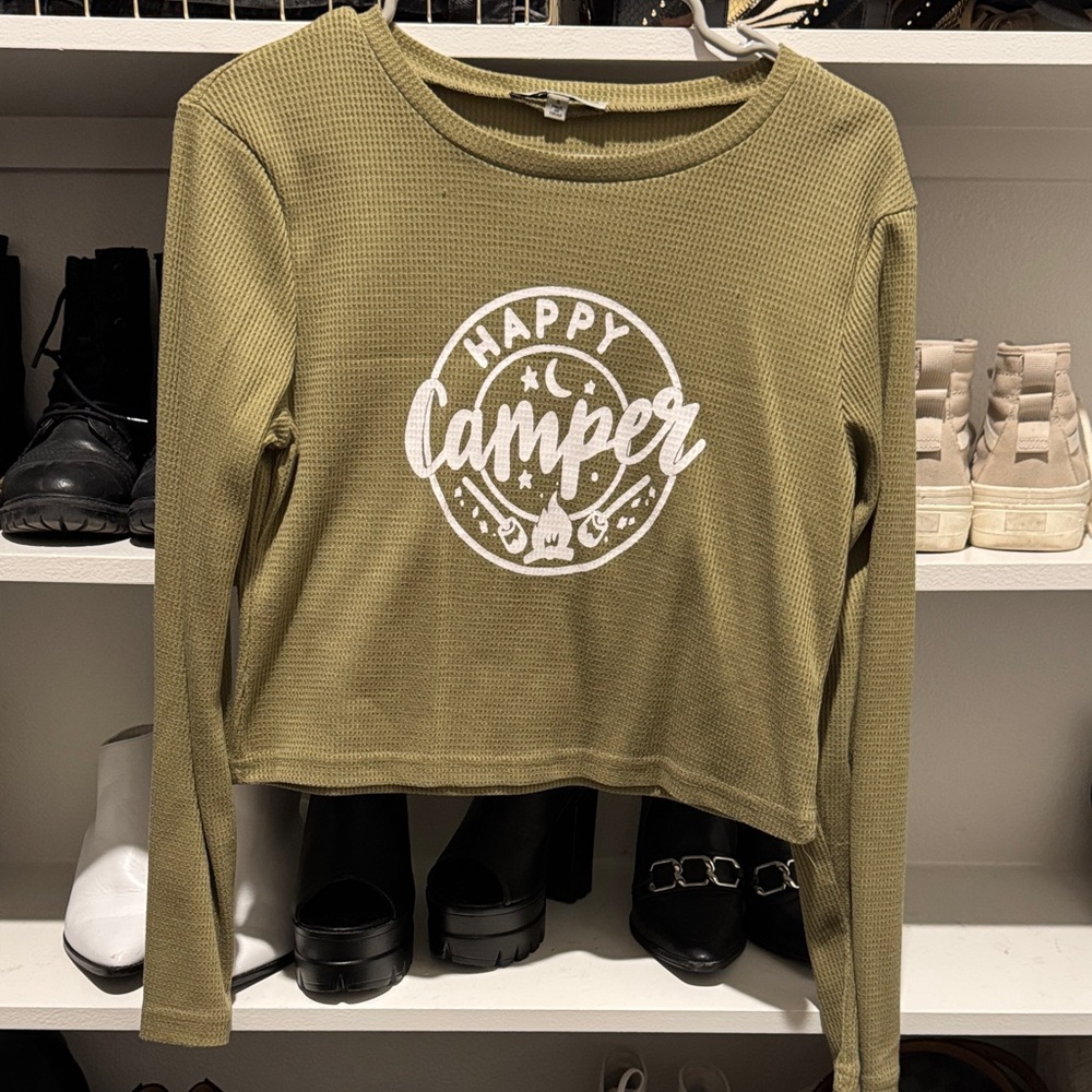 Papaya Earthbound Olive Textured Waffle Knit Longsleeve Top